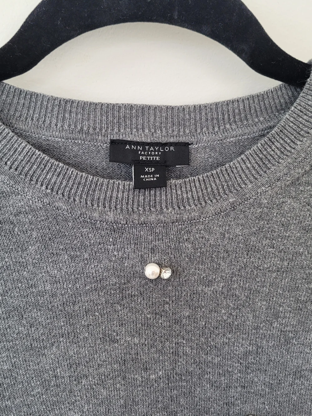 Ann Taylor Factory Gray Crewneck Sweater with Pearl Clusters